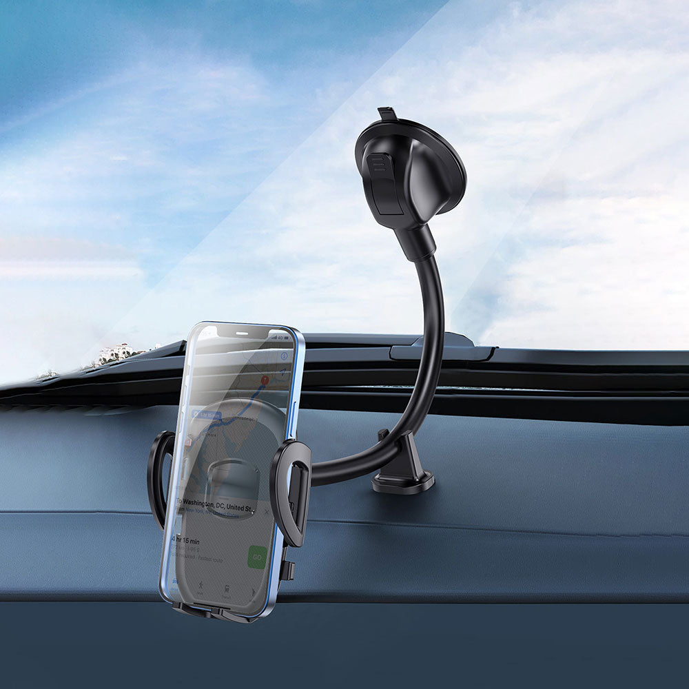 Wiwu CH016 Otomatik Mekanizmalı Esnek Spiralli Vantuzlu Tasarım Araç Telefon Tutucu Siyah