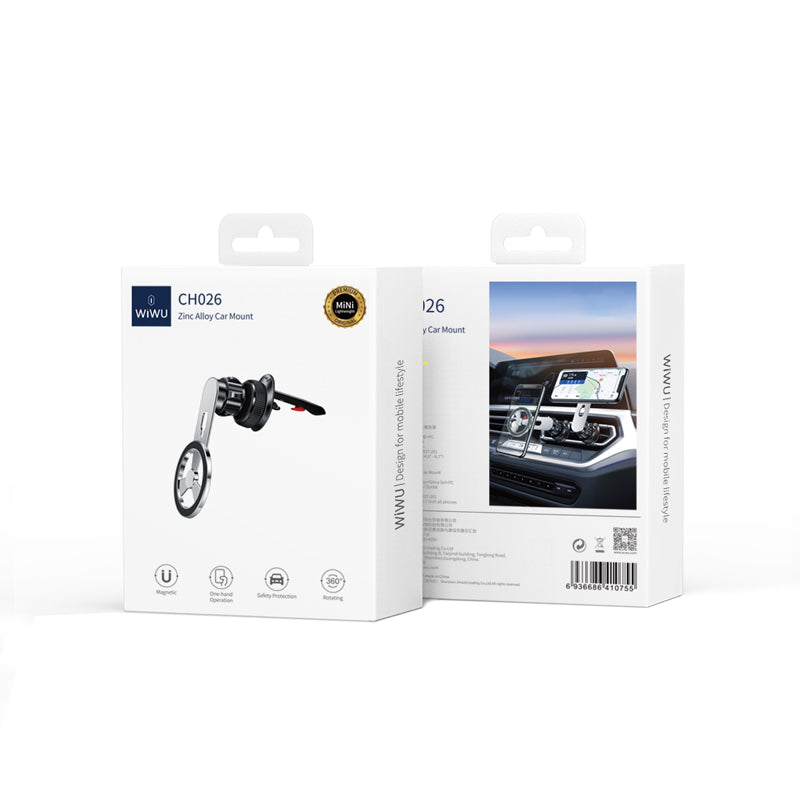 Wiwu CH026 360 Derece Dönebilen Havalandırma Tasarım Araç Telefon Tutucu Gümüş