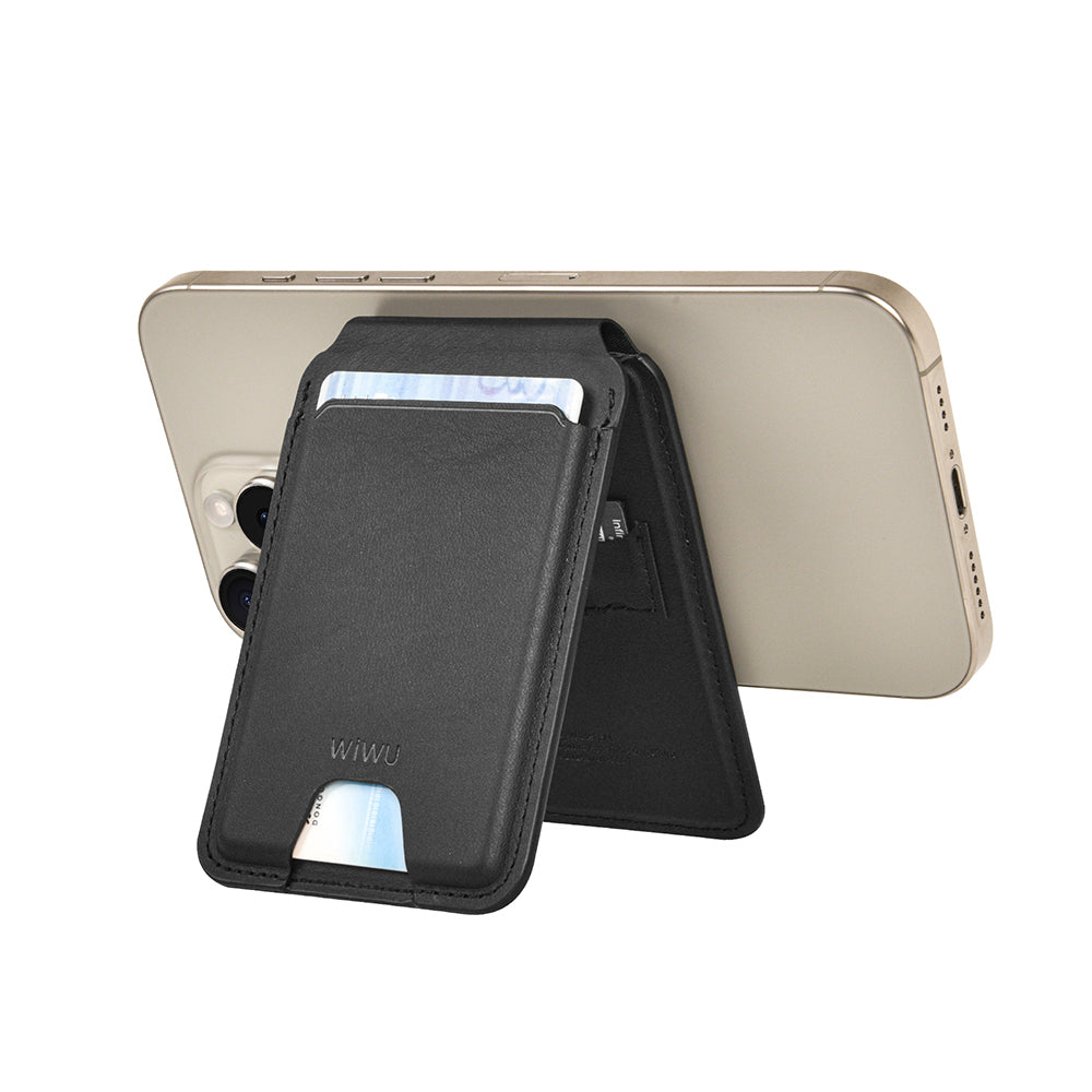 Wiwu MW-005 Magnetik Standlı Kartlık Qi Kablosuz Şarj Uyumlu FindMy Özellikli Mag Wallet Kahverengi