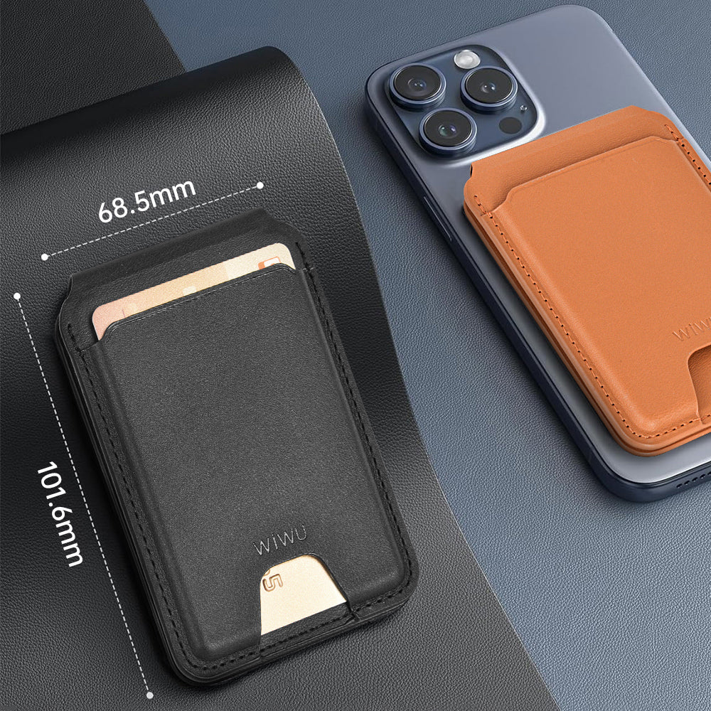 Wiwu MW-005 Magnetik Standlı Kartlık Qi Kablosuz Şarj Uyumlu FindMy Özellikli Mag Wallet Kahverengi