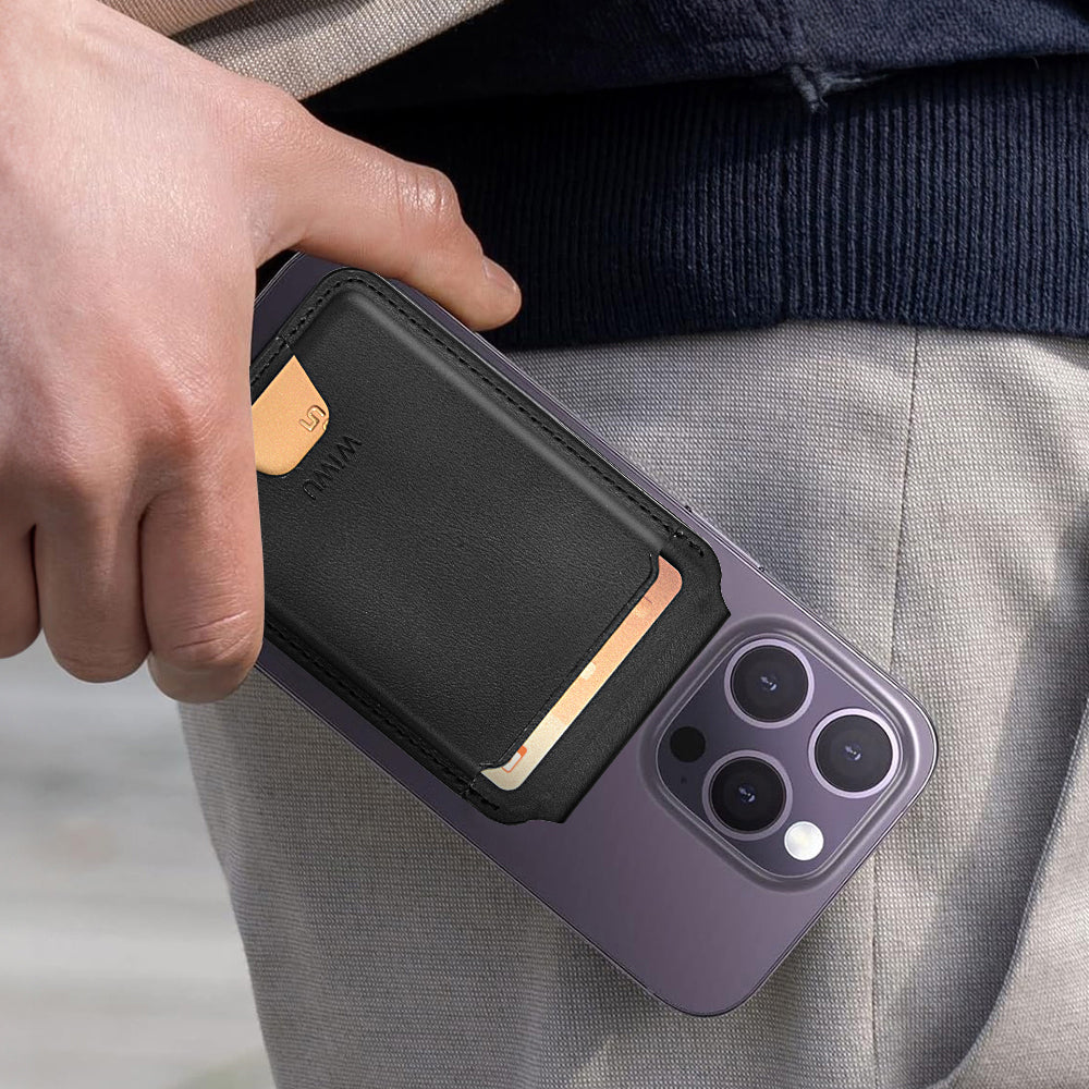 Wiwu MW-005 Magnetik Standlı Kartlık Qi Kablosuz Şarj Uyumlu FindMy Özellikli Mag Wallet Kahverengi