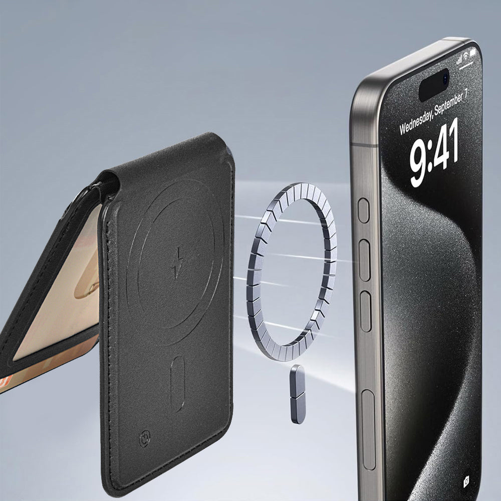 Wiwu MW-005 Magnetik Standlı Kartlık Qi Kablosuz Şarj Uyumlu FindMy Özellikli Mag Wallet Kahverengi