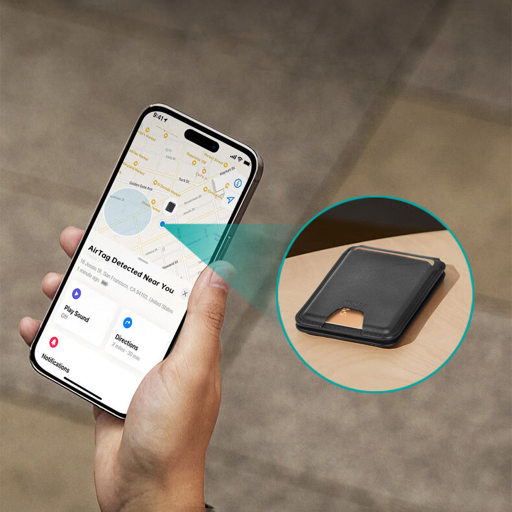 Wiwu MW-005 Magnetik Standlı Kartlık Qi Kablosuz Şarj Uyumlu FindMy Özellikli Mag Wallet Kahverengi