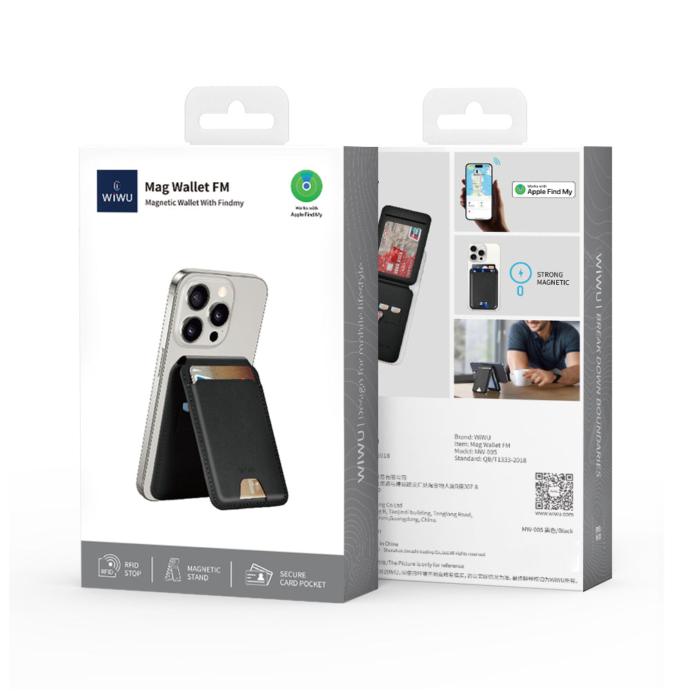 Wiwu MW-005 Magnetik Standlı Kartlık Qi Kablosuz Şarj Uyumlu FindMy Özellikli Mag Wallet Kahverengi