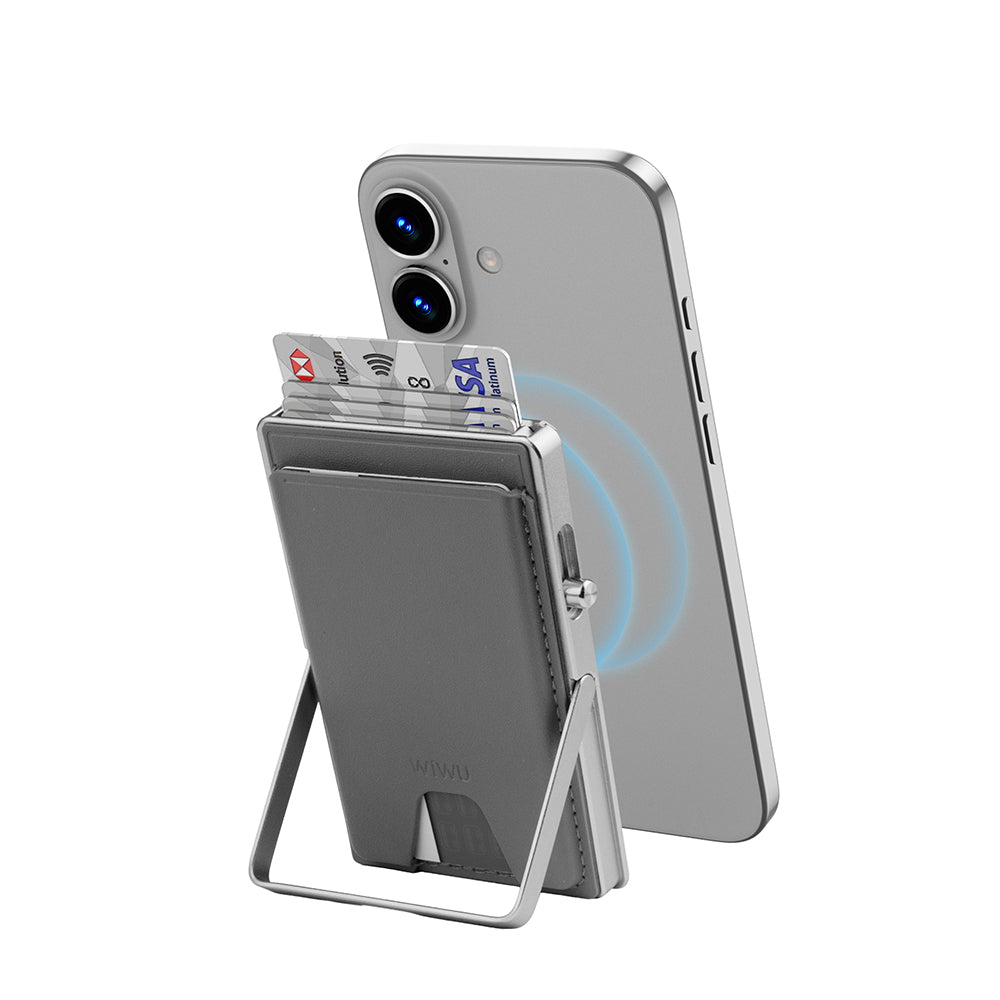 Wiwu MW-006 Tasarımlı 6 Hazneli PU Magnetik Standlı Kartlık Gri