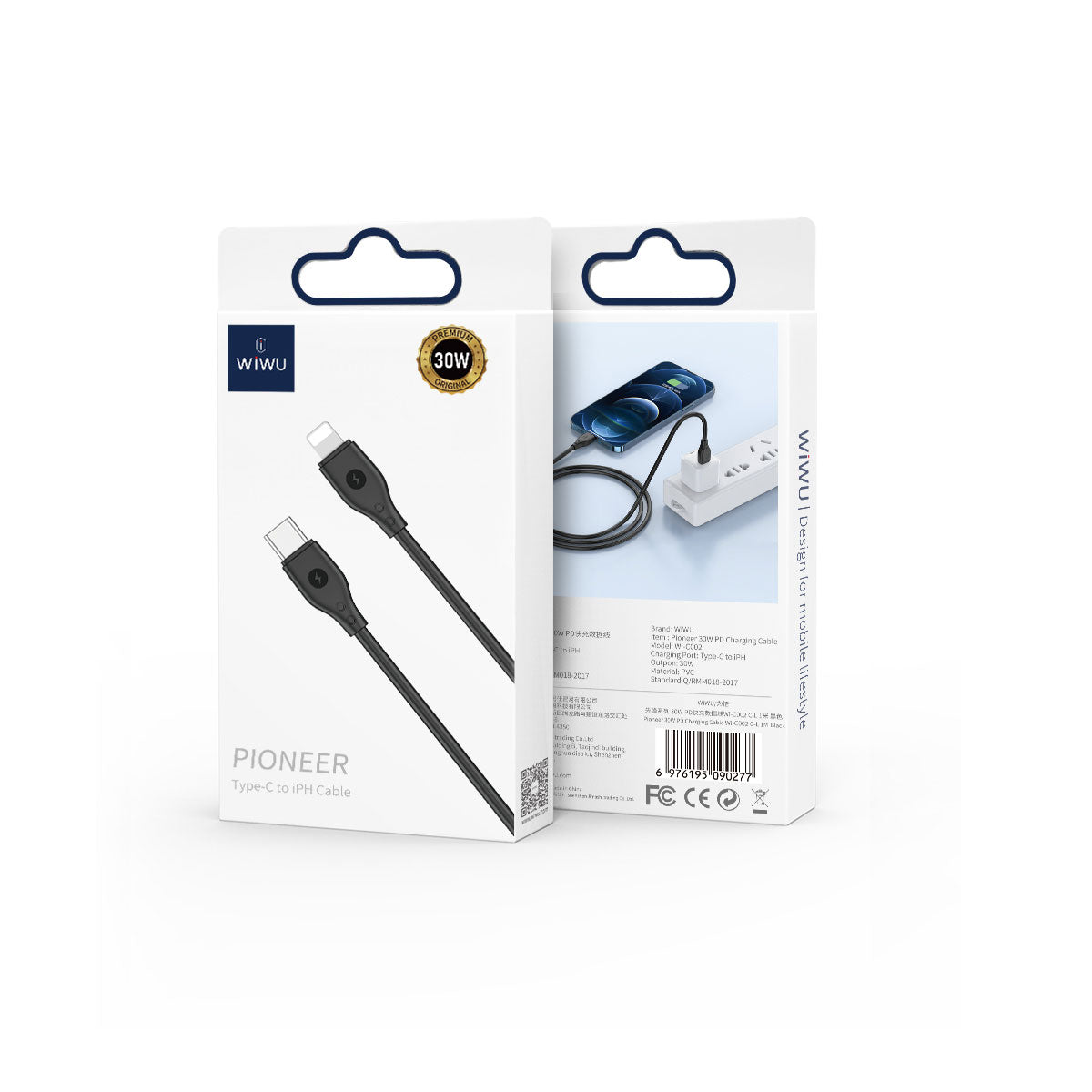 Wiwu Pioneer Wİ-C002 Ultra Esnek 30W Hızlı Şarj Özellikli Type-C to Lightning PD Kablo 1M Beyaz