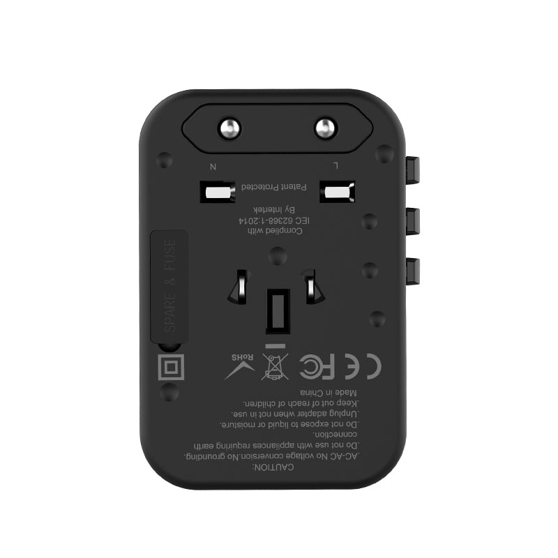 Wiwu UA-303 Çoklu Universal TR/US/UK/AUS/EU Uyumlu Şarj Adaptörü 33.5W Siyah