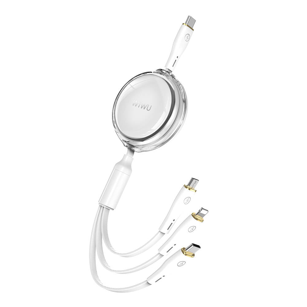 Wiwu Wi-C023 Vigor Serisi 3in1 Type-C Lightning Micro USB Makaralı Data ve Şarj Kablosu 100W 1.5M Mavi