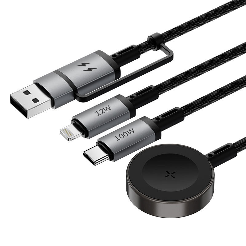 Wiwu Wi-C050 Legend Serisi 3in1 USB-A + Type-C to Lightning – Type-C – Akıllı Saat Şarj Kablosu 100W 1.2M Siyah