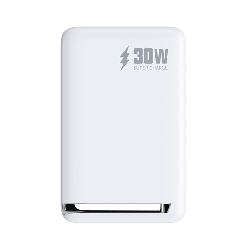 Wiwu Wi-P031 Qi2 Şarj Teknolojili LED Işık Göstergeli Standlı 30W Taşınabilir Magsafe Wireless Powerbank 10.000mAh Beyaz