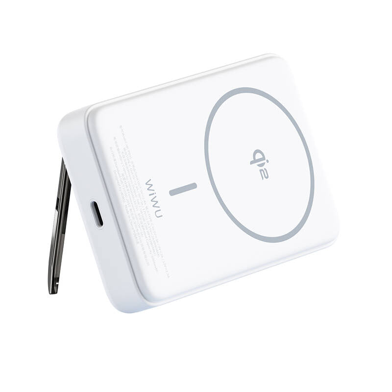 Wiwu Wi-P031 Qi2 Şarj Teknolojili LED Işık Göstergeli Standlı 30W Taşınabilir Magsafe Wireless Powerbank 10.000mAh Beyaz