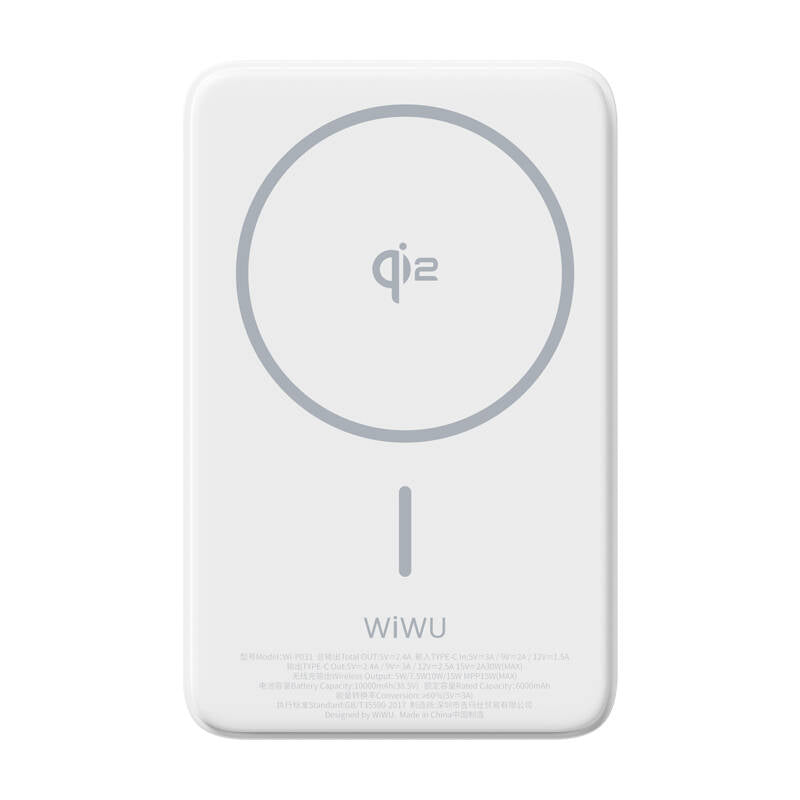 Wiwu Wi-P031 Qi2 Şarj Teknolojili LED Işık Göstergeli Standlı 30W Taşınabilir Magsafe Wireless Powerbank 10.000mAh Beyaz