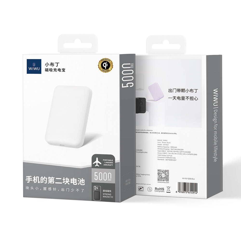 Wiwu Wi-P037 Qi Şarj Teknolojili LED Işık Göstergeli Magsafe Kablosuz Powerbank 5000mAh 15W Siyah