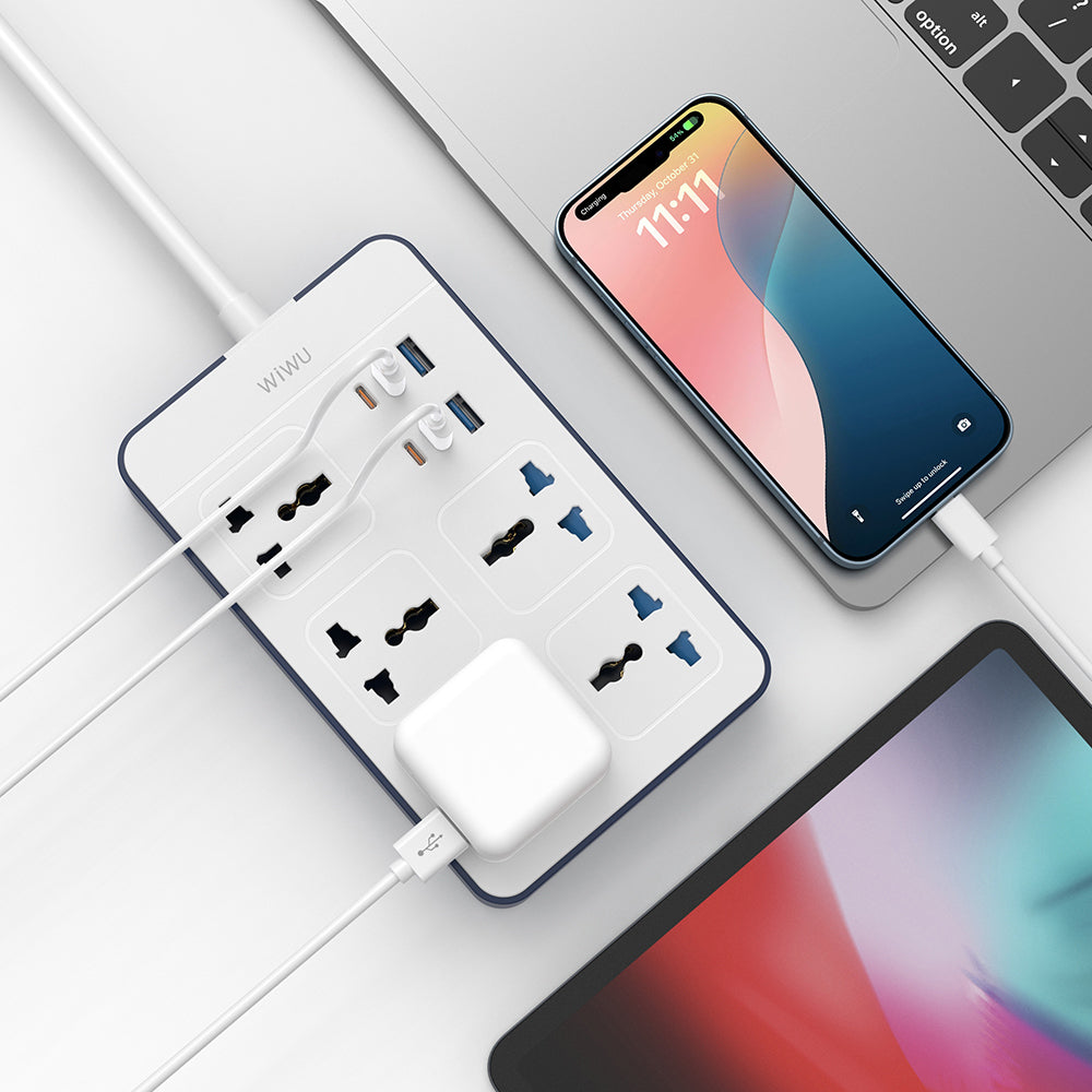 Wiwu Wi-S006 20W GaN Tech Power Strip 11 in 1 Çoklu Priz Beyaz