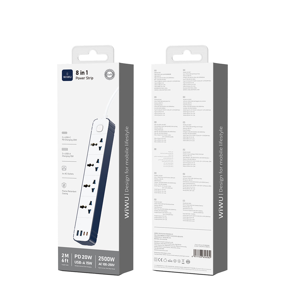 Wiwu Wi-S007 20W GaN Tech Power Strip 8 in 1 Çoklu Priz 2M Beyaz