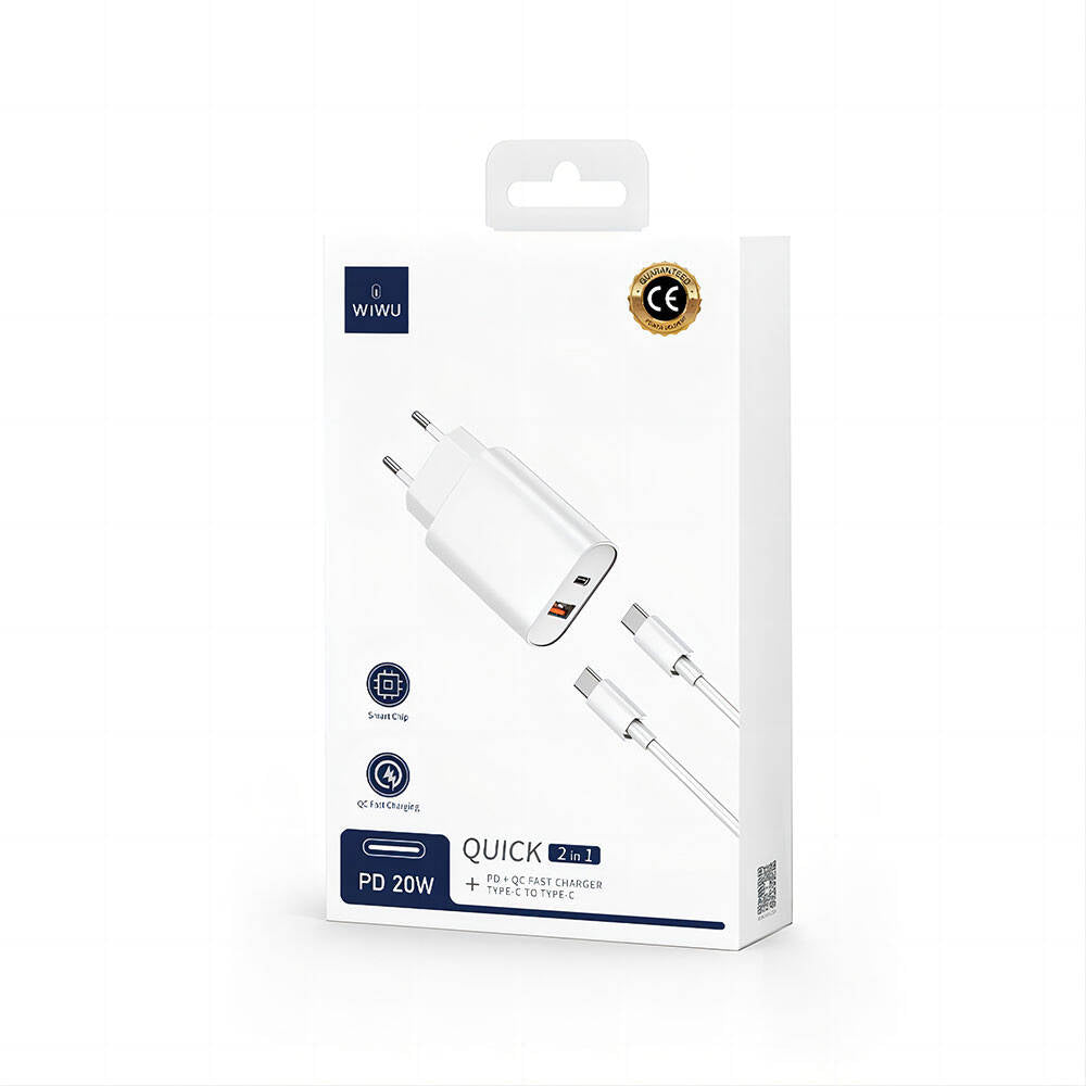 Wiwu Wi-U002 Quick Hızlı Şarj Başlığı Type-C to Type-C PD 20W Kablolu Şarj Seti Beyaz