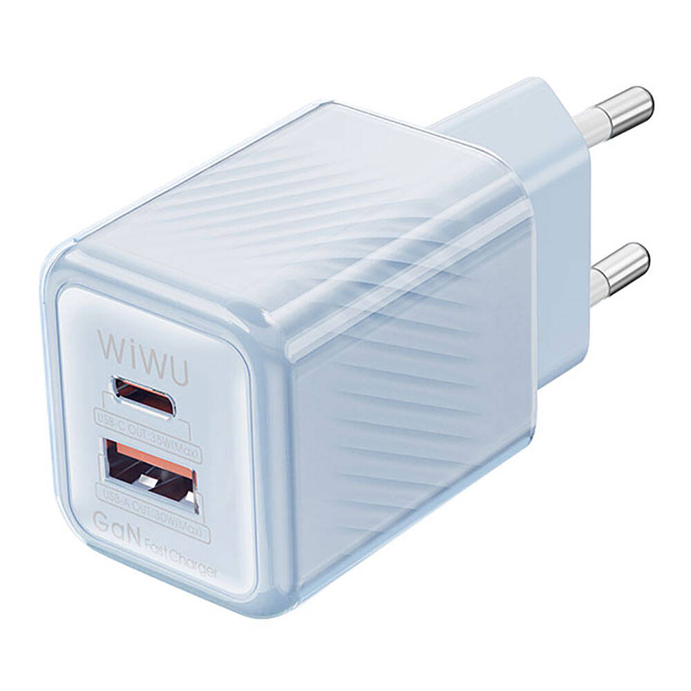 Wiwu Wi-U015 Jello Blue Serisi GaN Tech PD Hızlı Şarj Özellikli Seyahat Şarj Başlığı 35W Mavi