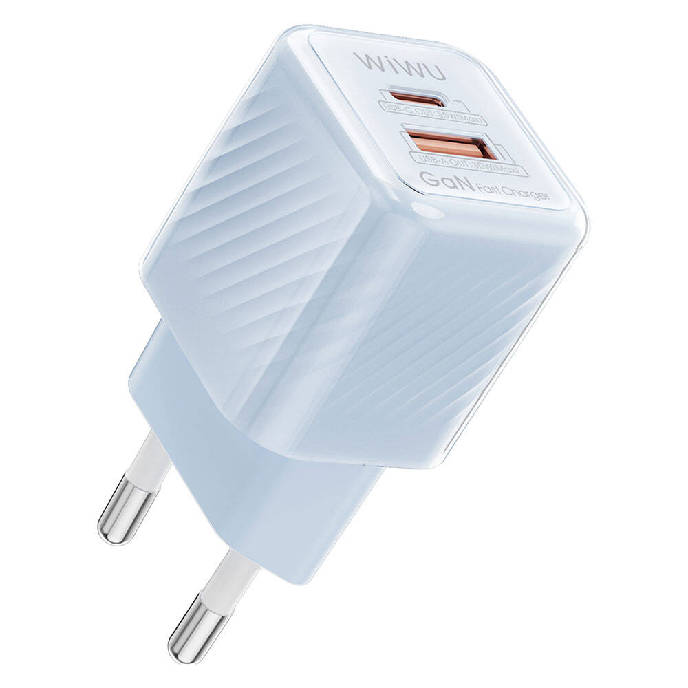 Wiwu Wi-U015 Jello Blue Serisi GaN Tech PD Hızlı Şarj Özellikli Seyahat Şarj Başlığı 35W Mavi