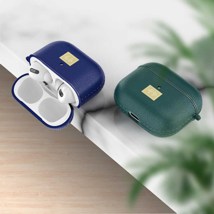 Apple Airpods 3. Nesil Kılıf Deri Görünümlü Askı Aparatlı Wlons Kılıf Lacivert