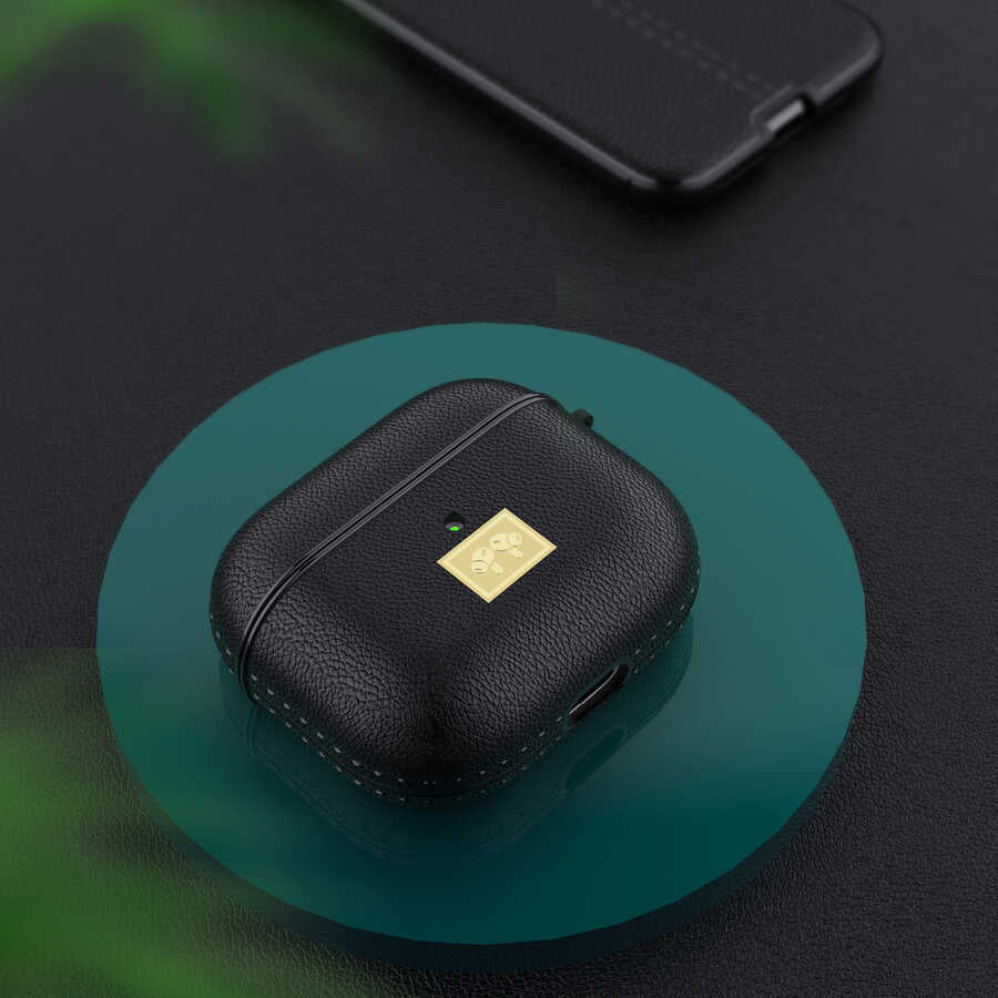 Apple Airpods 3. Nesil Kılıf Deri Görünümlü Askı Aparatlı Wlons Kılıf Siyah