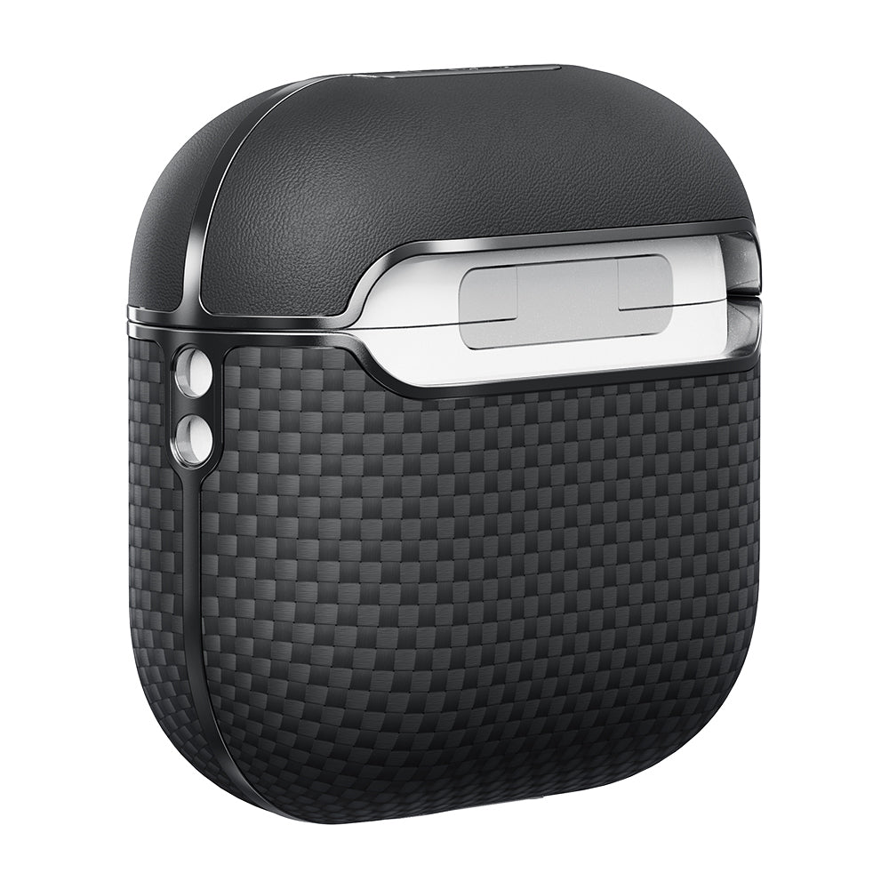 Apple Airpods 4 Kılıf 1500D Aramid Fiber Pitaka Ultra-Slim Classic Serisi Black-Grey Twill Kapak Siyah-Gri