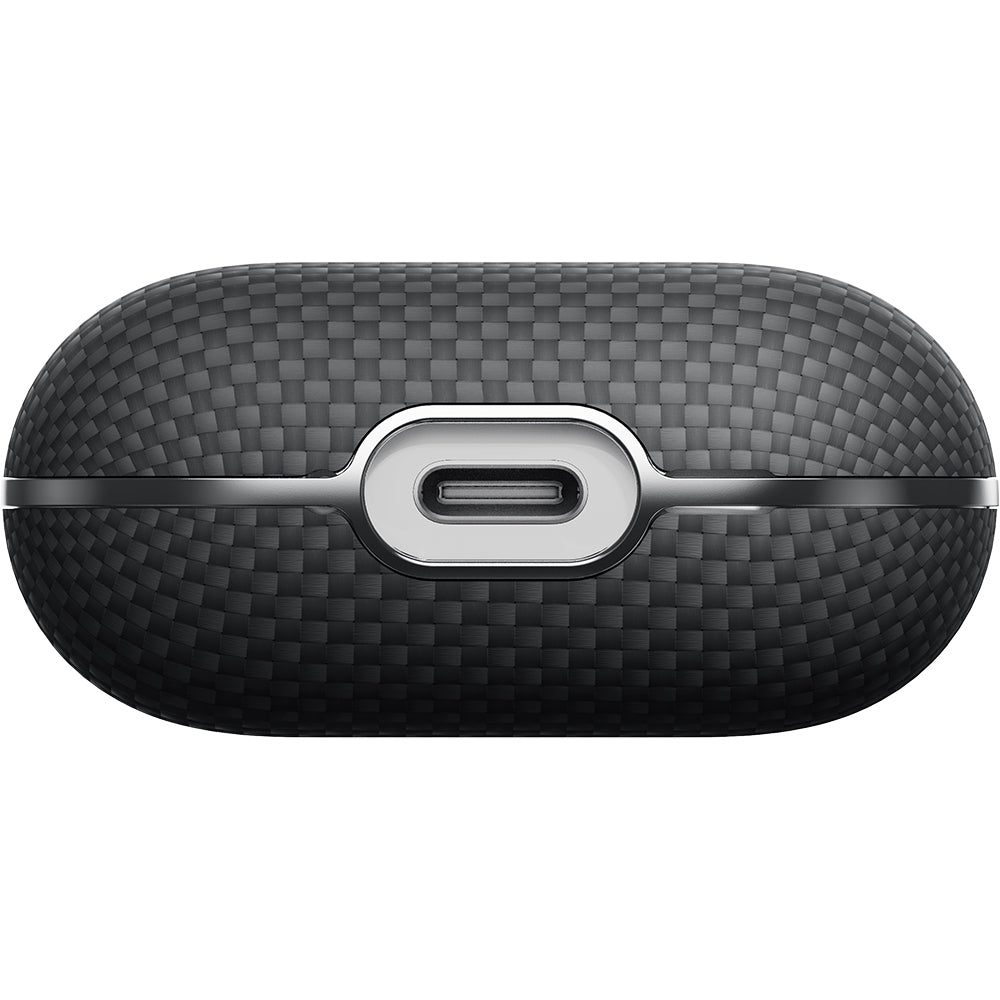 Apple Airpods 4 Kılıf 1500D Aramid Fiber Pitaka Ultra-Slim Classic Serisi Black-Grey Twill Kapak Siyah-Gri