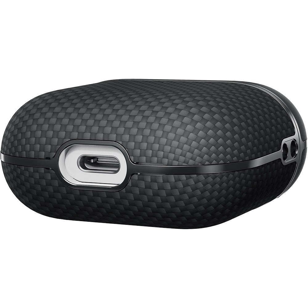 Apple Airpods 4 Kılıf 1500D Aramid Fiber Pitaka Ultra-Slim Classic Serisi Black-Grey Twill Kapak Siyah-Gri