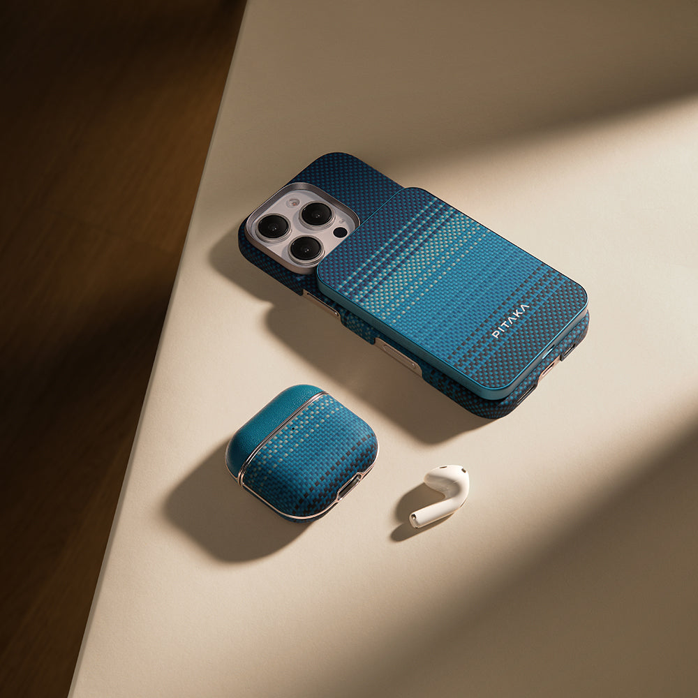 Apple Airpods 4 Kılıf Aramid Fiber Pitaka Tactile Woven Sunset-Moonrise Serisi Sunset Kapak Kahverengi