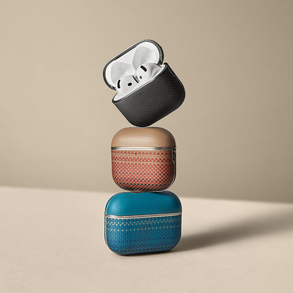 Apple Airpods 4 Kılıf Aramid Fiber Pitaka Tactile Woven Sunset-Moonrise Serisi Sunset Kapak Kahverengi