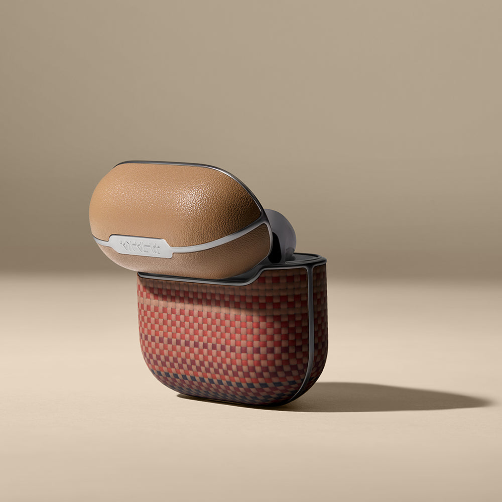 Apple Airpods 4 Kılıf Aramid Fiber Pitaka Tactile Woven Sunset-Moonrise Serisi Sunset Kapak Kahverengi