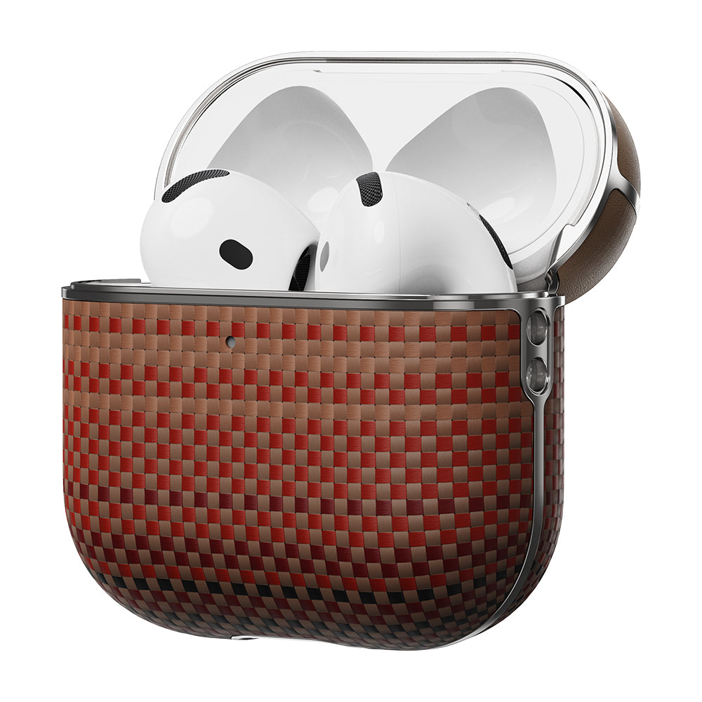 Apple Airpods 4 Kılıf Aramid Fiber Pitaka Tactile Woven Sunset-Moonrise Serisi Sunset Kapak Kahverengi