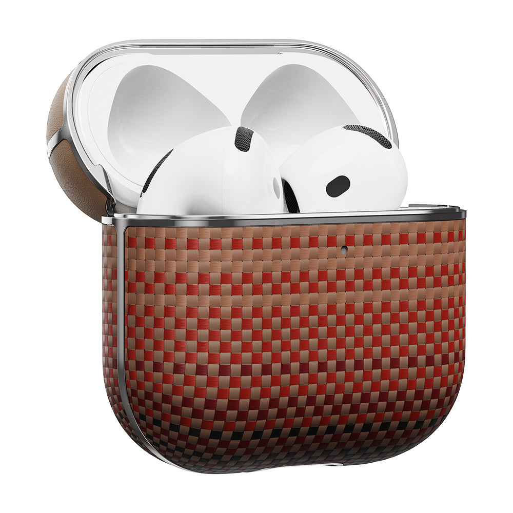 Apple Airpods 4 Kılıf Aramid Fiber Pitaka Tactile Woven Sunset-Moonrise Serisi Sunset Kapak Kahverengi