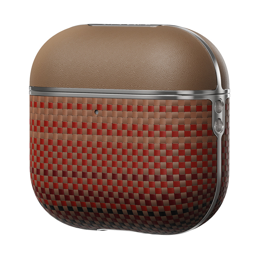 Apple Airpods 4 Kılıf Aramid Fiber Pitaka Tactile Woven Sunset-Moonrise Serisi Sunset Kapak Kahverengi