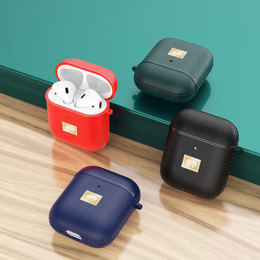 Apple Airpods Kılıf Deri Görünümlü Askı Aparatlı Wlons Kılıf Kırmızı