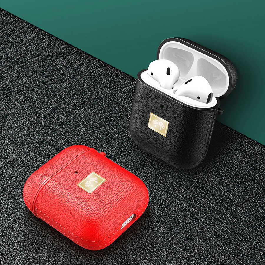 Apple Airpods Kılıf Deri Görünümlü Askı Aparatlı Wlons Kılıf Kırmızı