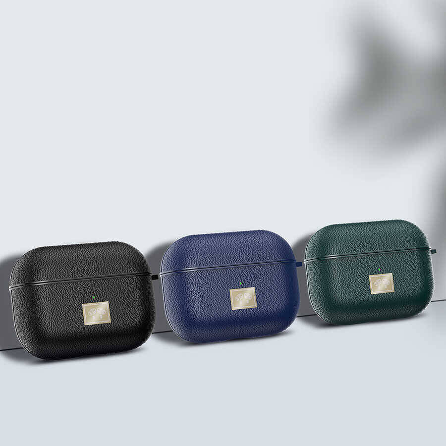 Apple Airpods Pro 2 Kılıf Deri Görünümlü Askı Aparatlı Wlons Kılıf Koyu Yeşil