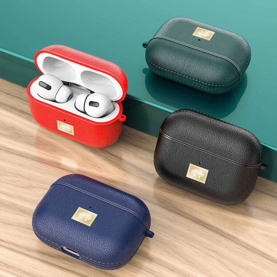 Apple Airpods Pro 2 Kılıf Deri Görünümlü Askı Aparatlı Wlons Kılıf Kırmızı