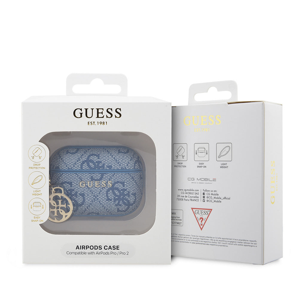 Apple Airpods Pro 2 Kılıf Guess Orjinal Lisanslı 4G Desenli Metal Klasik Logolu 4G Charm PU Deri Kılıf Pembe
