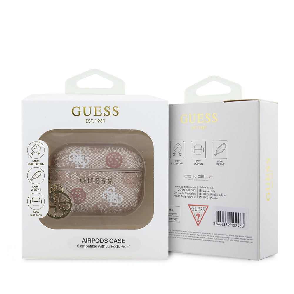 Apple Airpods Pro 2 Kılıf Guess Orjinal Lisanslı 4G Desenli Yazı Logolu Peony Kapak Pembe