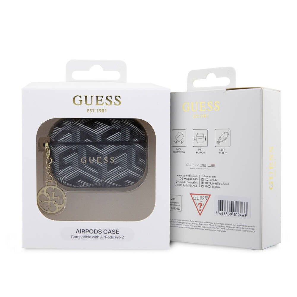 Apple Airpods Pro 2 Kılıf Guess Orjinal Lisanslı G Cube Desenli 4G Süs Zincirli Kapak Siyah