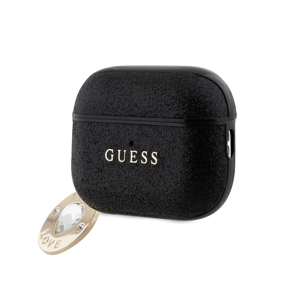 Apple Airpods Pro 2 Kılıf Guess Orjinal Lisanslı Glitter Elmas Kalp Süs Zincirli Kapak Siyah