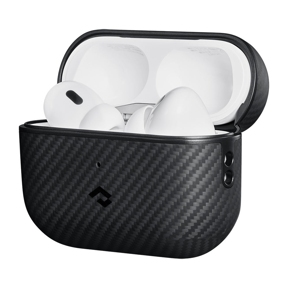 Apple Airpods Pro 2 Kılıf Magsafe Şarj Özellikli 600D Aramid Fiber Pitaka Classic Serisi Black-Grey Twill Kılıf Siyah-Gri