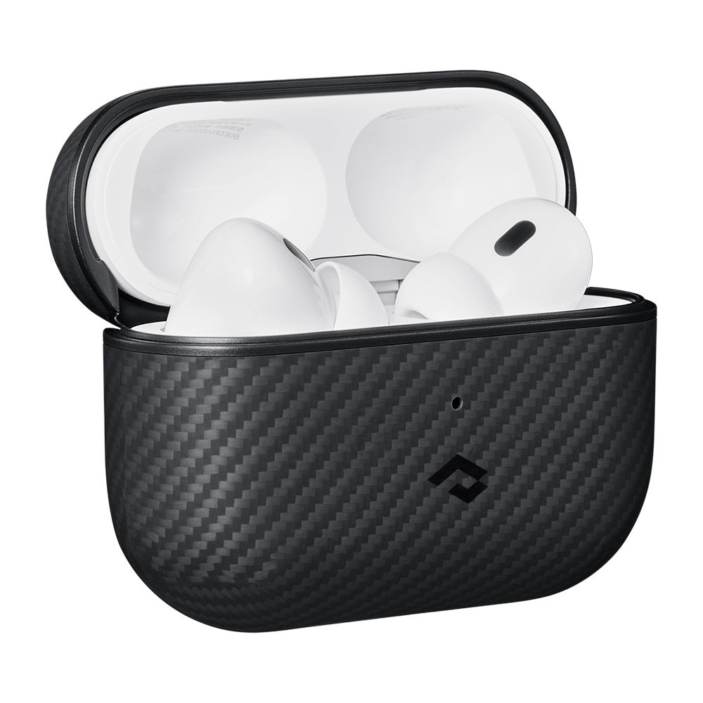 Apple Airpods Pro 2 Kılıf Magsafe Şarj Özellikli 600D Aramid Fiber Pitaka Classic Serisi Black-Grey Twill Kılıf Siyah-Gri