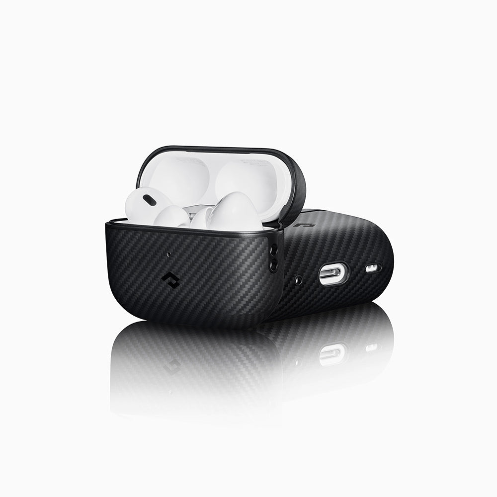 Apple Airpods Pro 2 Kılıf Magsafe Şarj Özellikli 600D Aramid Fiber Pitaka Classic Serisi Black-Grey Twill Kılıf Siyah-Gri