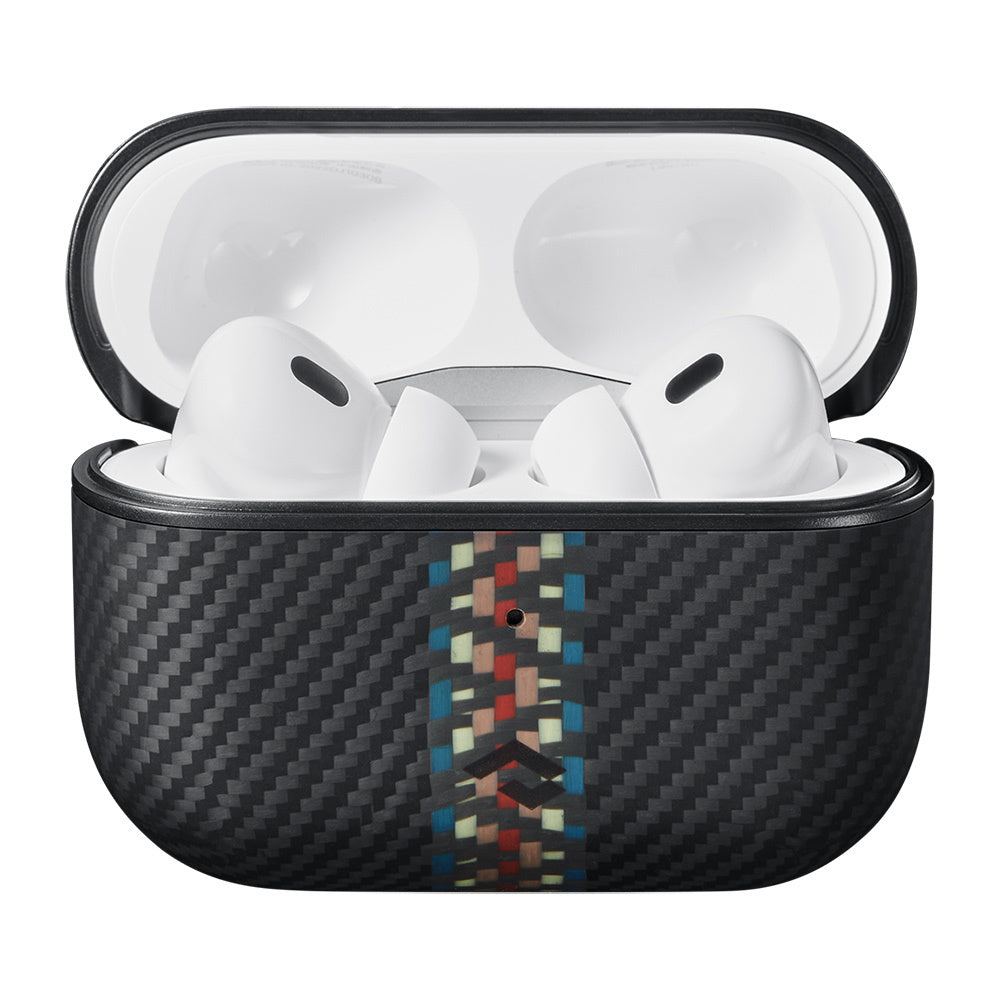 Apple Airpods Pro 2 Kılıf Magsafe Şarj Özellikli 600D Aramid Fiber Pitaka Orchestra Serisi Rhapsody Kılıf Siyah-Mavi