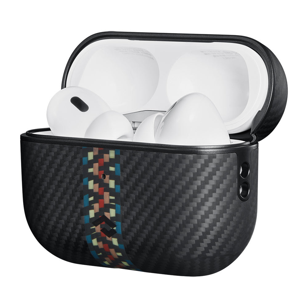 Apple Airpods Pro 2 Kılıf Magsafe Şarj Özellikli 600D Aramid Fiber Pitaka Orchestra Serisi Rhapsody Kılıf Siyah-Mavi