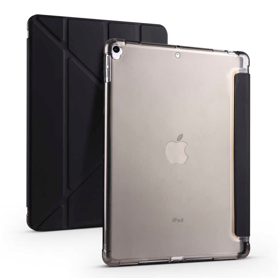 Apple iPad 10.2 2021 (9.Nesil) Kılıf Zore Tri Folding Kalem Bölmeli Standlı Kılıf Siyah
