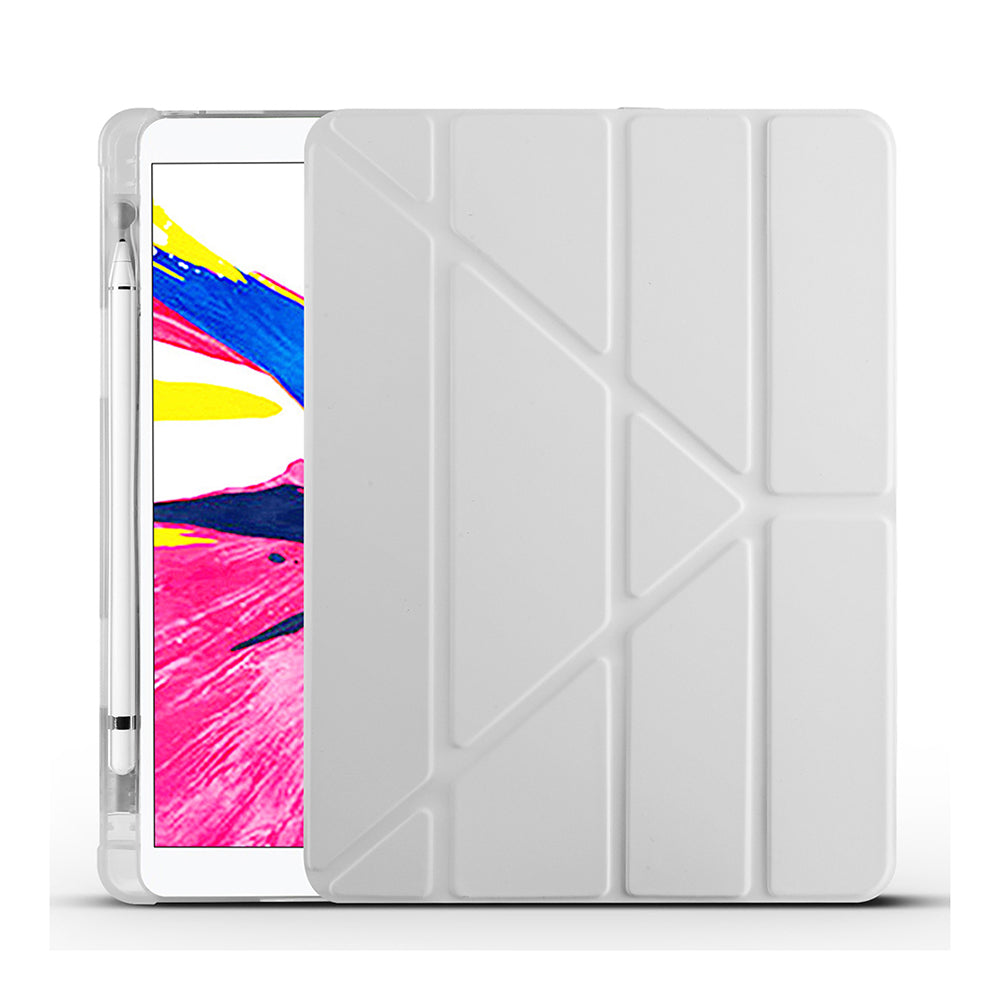 Apple iPad 10.2 2021 (9.Nesil) Kılıf Zore Tri Folding Kalem Bölmeli Standlı Kılıf Gri