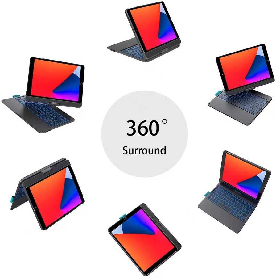 Apple iPad 10.2 2021 (9.Nesil) Wiwu Waltz Rotating Keyboard Kablosuz Dönebilen Klavye Siyah