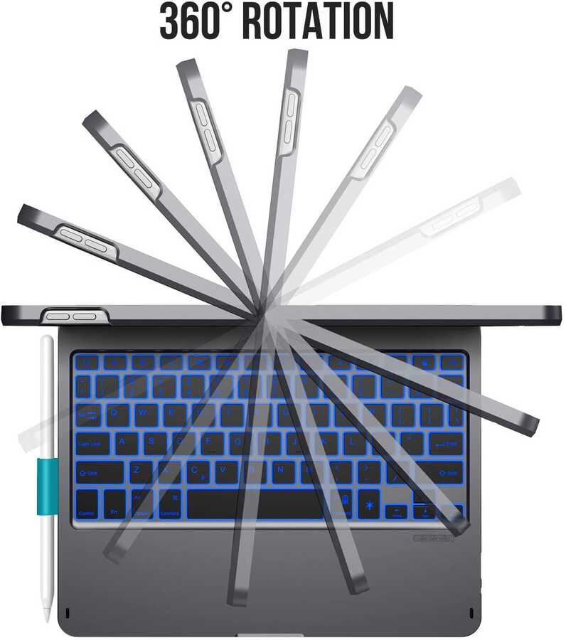 Apple iPad 10.2 2021 (9.Nesil) Wiwu Waltz Rotating Keyboard Kablosuz Dönebilen Klavye Siyah